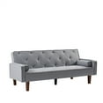 thumbnail image 3 of Convertible Futon Sofa Bed with 2 Pillows, Modern Tufted Velvet Upholstered Sleeper Sofa Couch with Removable Wood Legs and Adjustable Backrest, Folding Loveseat Reclining Sofa for Bedroom Light Gray, 3 of 7