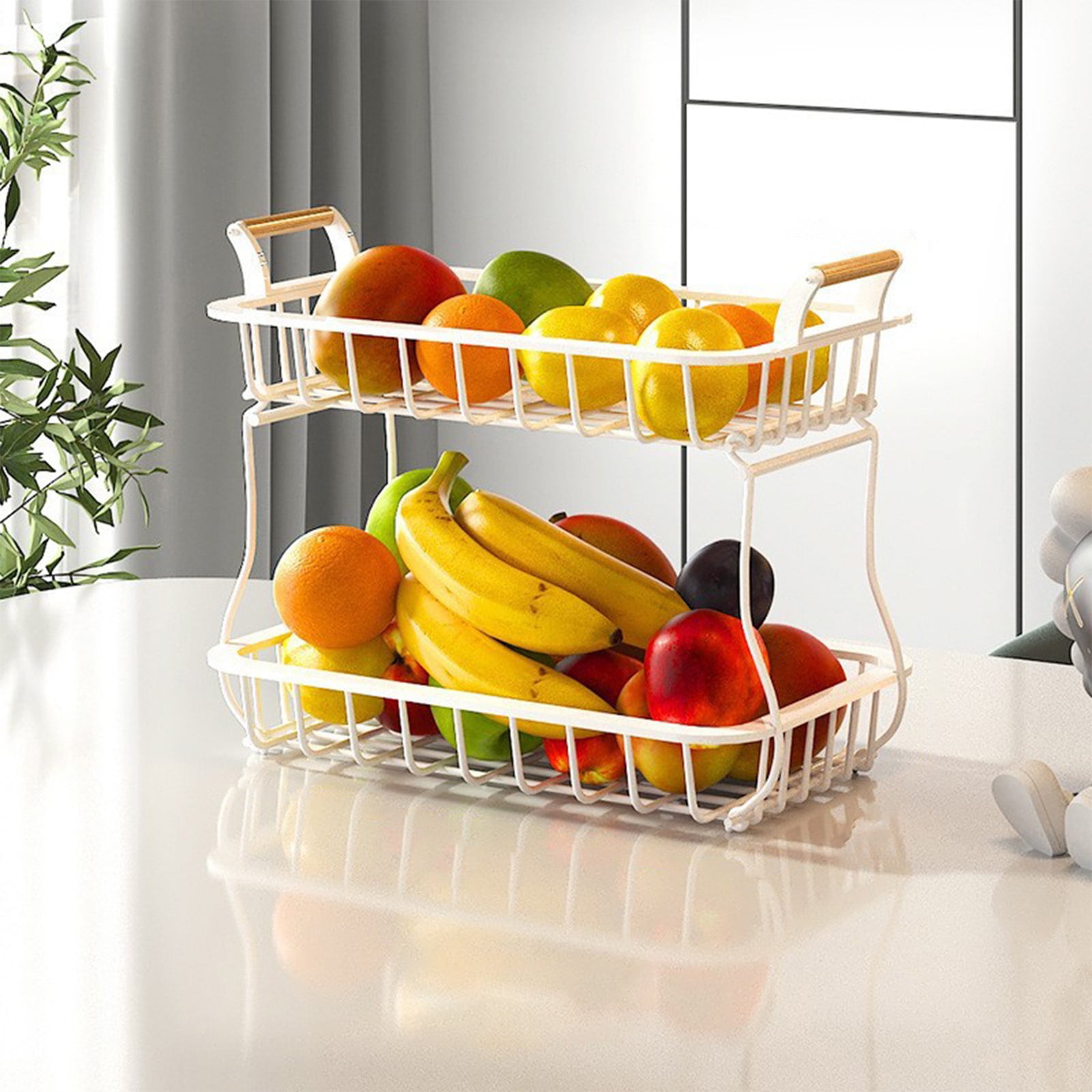 Snoarin Storage Bins 2 Tier Fruit Basket For Kitchen Counter, Bread