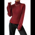 thumbnail image 1 of Suéter de Punto Acanalado con Cuello Alto para Mujer, Ropa de Moda. Vino Tinto M, 1 of 10