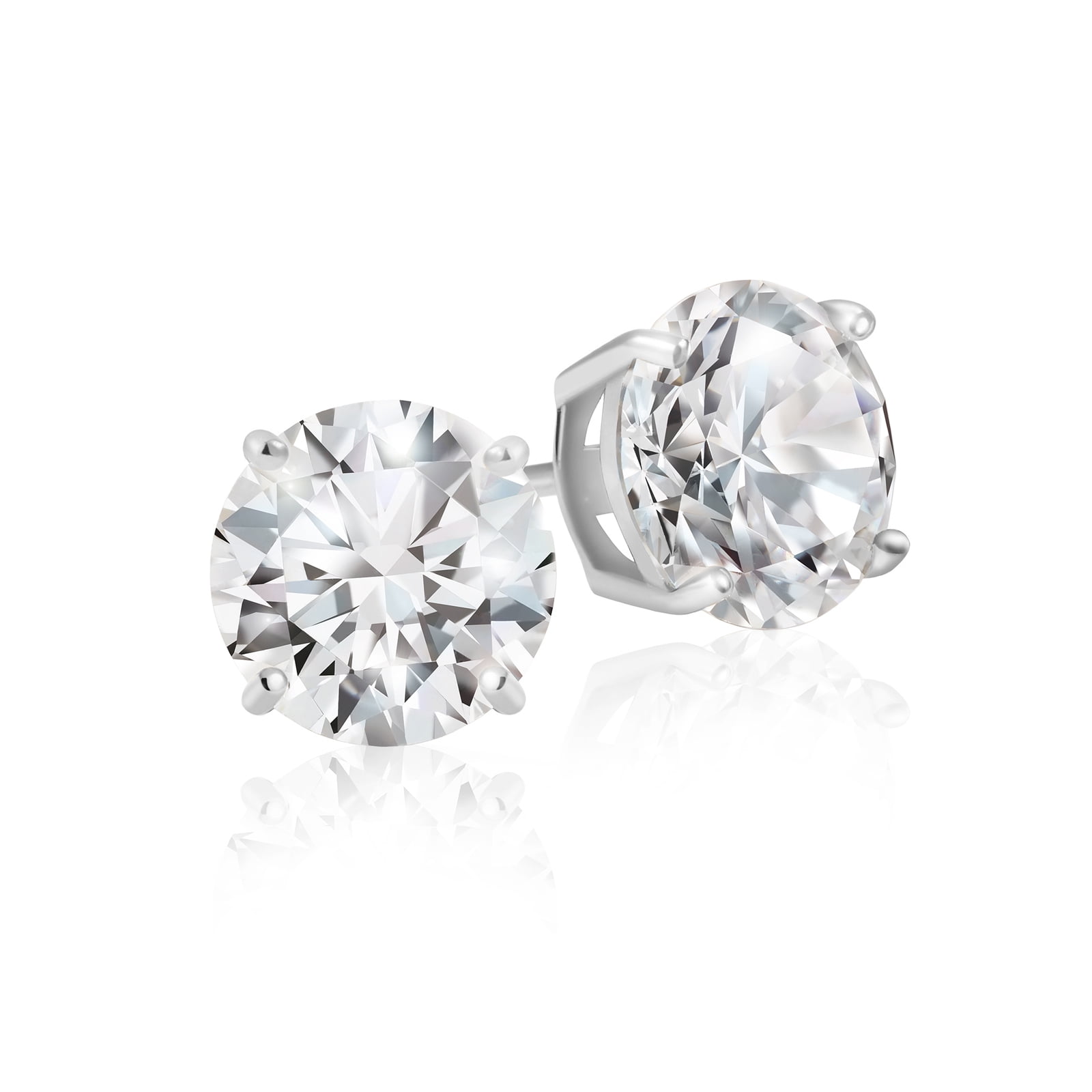 5mm .925 Sterling Silver Square Round CZ Cubic Zirconia Studs Earrings Box H11 