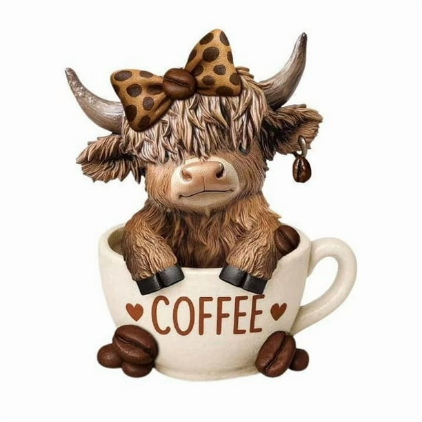 Figura de ternero térmico, vaca escocesa Nana, regalo navideño de resina, figura para amantes de los terneros, decoración de interiores, resina estilo navideño, regalo navideño para amantes