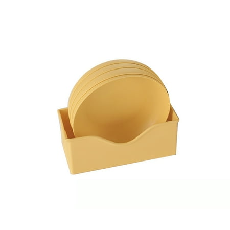 

Set of 5 Plastic Plates With Holder Durable Shatterproof Deep Plates Solid