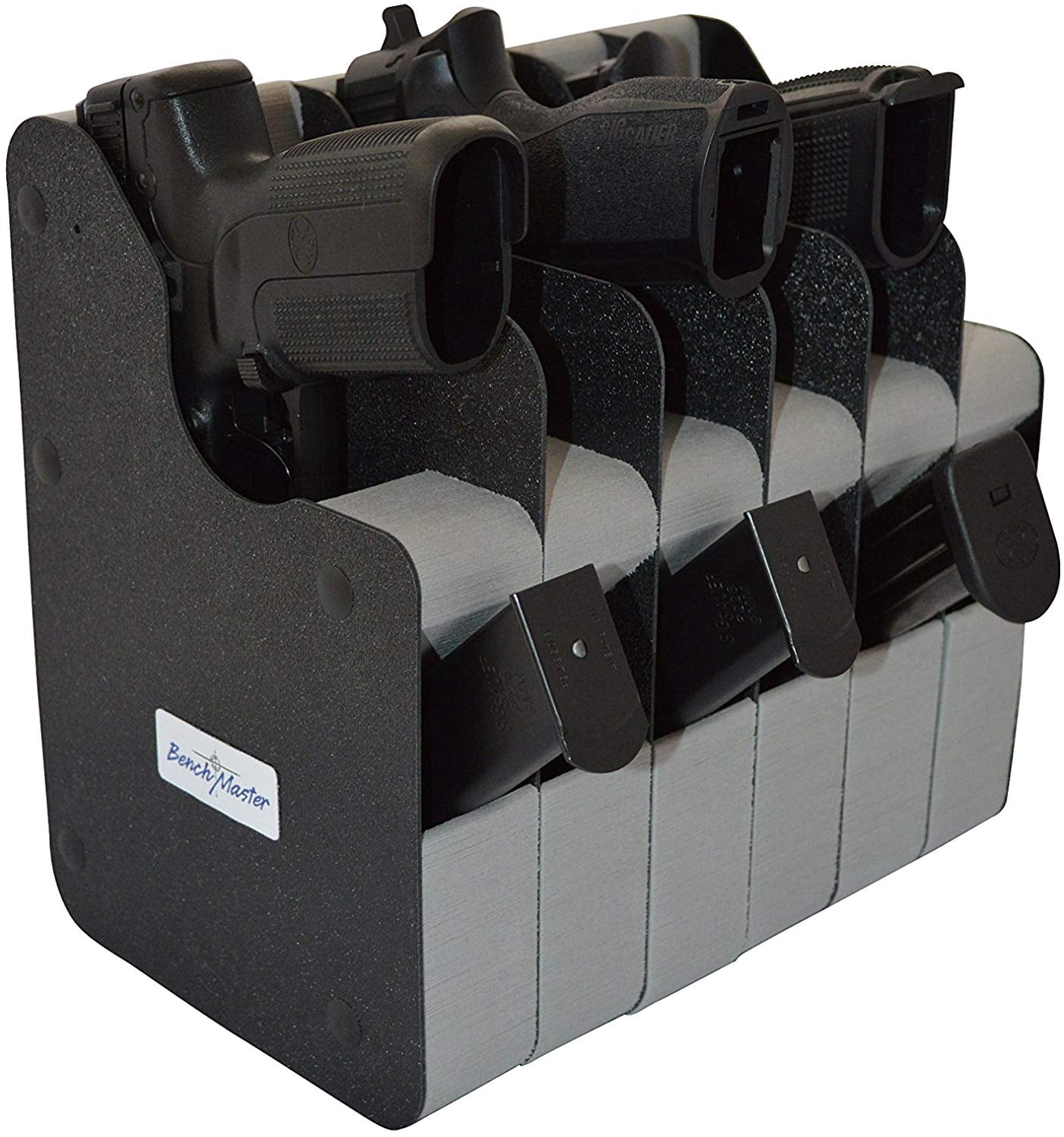 Benchmaster 6 Gun Vertical Pistol Rack, Handgun Safe Organizer, High-Density Foam Storage Holder for 6 Pistols