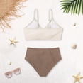thumbnail image 6 of OOOUM Girls 2 Piece Swimwear Twist Front Halter Triangle Bikini Set Kids Soft Quick Dry Vacation Bathing Suit Beige 13-14 Years, 6 of 8