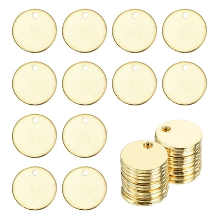 Uxcell 20Pcs Stainless Steel Blank Stamping Tag Engraved Stainless Steel Round Charm Pendant with Holes 8mm/0.31  Gold Jewelry Making Earring