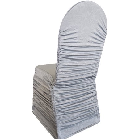 Wedding Linens Inc Embossed Ruffle Spandex Banquet Fitted Chair Covers Ruffled Ruched Lycra Stretch Elastic Wedding Party Decoration Chair Silver