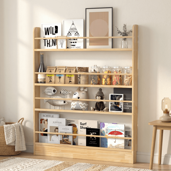 VGBYUJ Behind The Door Bookcase, 47.4" Solid Wood Narrow Bookcase, 4 Tier Corner Bookshelf, Space-Saving Wall Mount Bookcases for Narrow Space, Solid Wood
