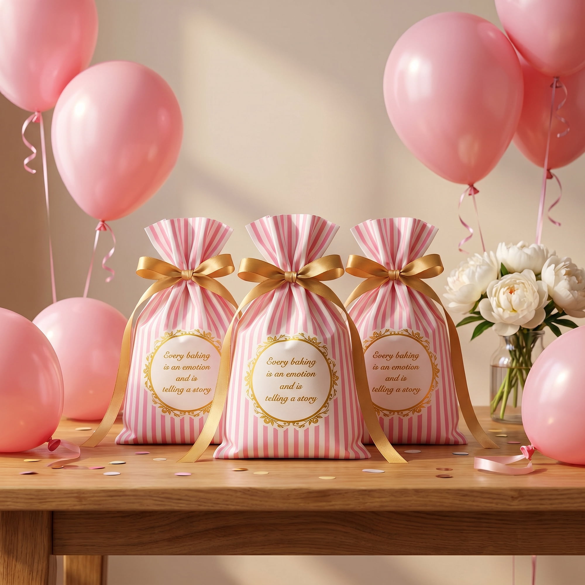 Unique Bargains 10Pcs Waterproof Gift Bags with Handles Pink Striped Pattern 4.7" x 6.7"
