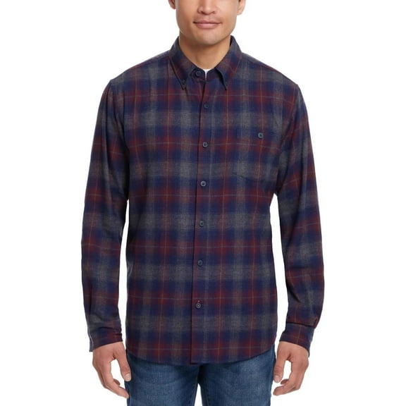 Weatherproof Vintage Men's Classic Long Sleeve Plaid Flannel Button Down Collar Casual Shirt (Red, M)