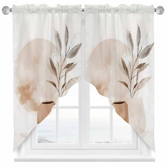 Boho Nordic Swag Valances for Windows 2 Pack Abstract Modern Watercolor Leaf Color Block Swag Kitchen Curtains 36 Inches Long Rod Pocket Short Window Treatment for Kitchen Bathroom 28"x36"