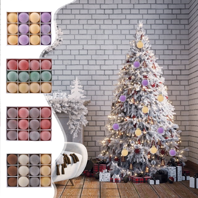 Fiudx Bolas Navideñas de Terciopelo, Juego de 12 Piezas, Diseño Flocado Suave, Fáciles de Colgar, Multicolor Vibrante, Decoración para Árbol de Navidad, Decoración para Fiesta de Boda, 2,36 Pulgadas