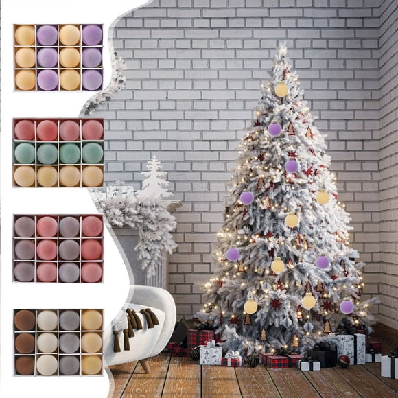 Set de 12 adornos navideños cubiertos de terciopelo | Bolas decorativas de plástico a prueba de fracturas de 6 cm | Decoraciones multicolores para árboles navideños | Decoración ligera y elegante