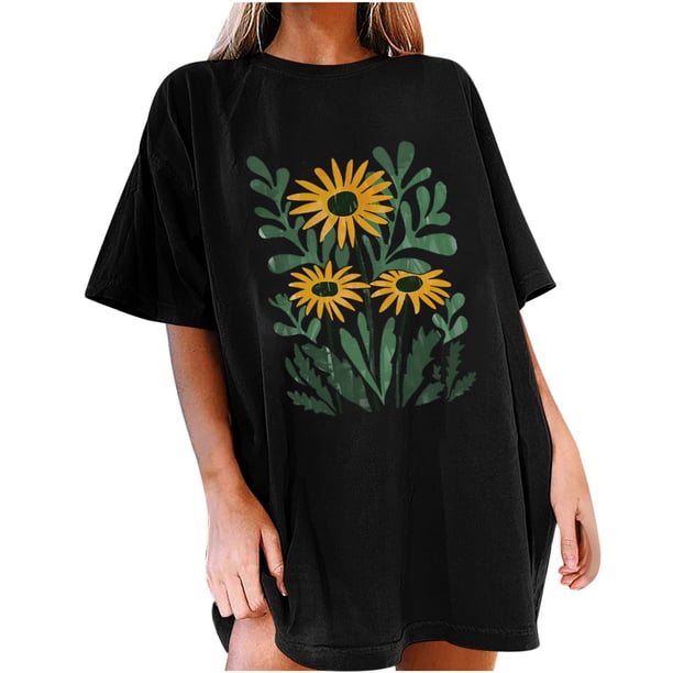 Faldas Cortas para Mujeres, Impresión de Flores Casual Oversized Camiseta de Manga Corta Top Hecho de 95% Poliéster 5% Spandex para Primavera Verano, Falda Corta de Verano