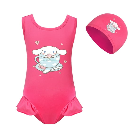 Girl's Cartoon One Piece Swimsuit Ruffle Trim Backless Sleeveless Criss Cross Swimwear Cute Bathing Suit Summer Beach Sport for Kids 2-12 Years