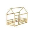 thumbnail image 4 of Twin Size Floor Bed with Roof and Fence, Wood House Bed Frame for Bedroom, Easy Assemble, No Box Spring Needed, Natural, 4 of 8