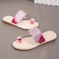 thumbnail image 4 of Miluxas Women's Rhinestone Glitter Dressy Flat Sandals Strappy Toe Ring Slip on Open Toe Slide Sandals Pink 6(37), 4 of 8