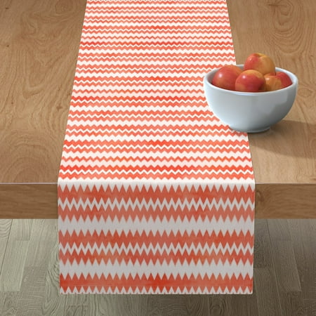 

Cotton Sateen Table Runner 90 - Orange White Geometric Striped Diamond Summer Stripe Lines Zigzag Print Custom Table Linens by Spoonflower