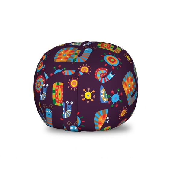 Snail Storage Toy Bag Chair, Ornamental Cartoon Illustrated Smiling Mollusk Insect Characters and Sun Motifs, Stuffed Animal Organizer Washable Bag, Large Size, Plum Multicolor, by Ambesonne