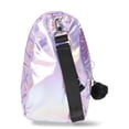 thumbnail image 3 of Justice Girls Quilted Sequin Sling Bag with Pom Pom Keychain, Purple, 3 of 5