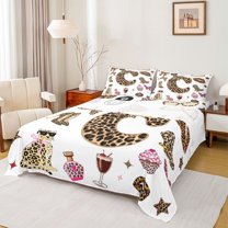 Feelyou Initial C Twin Sheet Sets, A-Z Monogrammed Cheetah Print Bedding, 3pcs