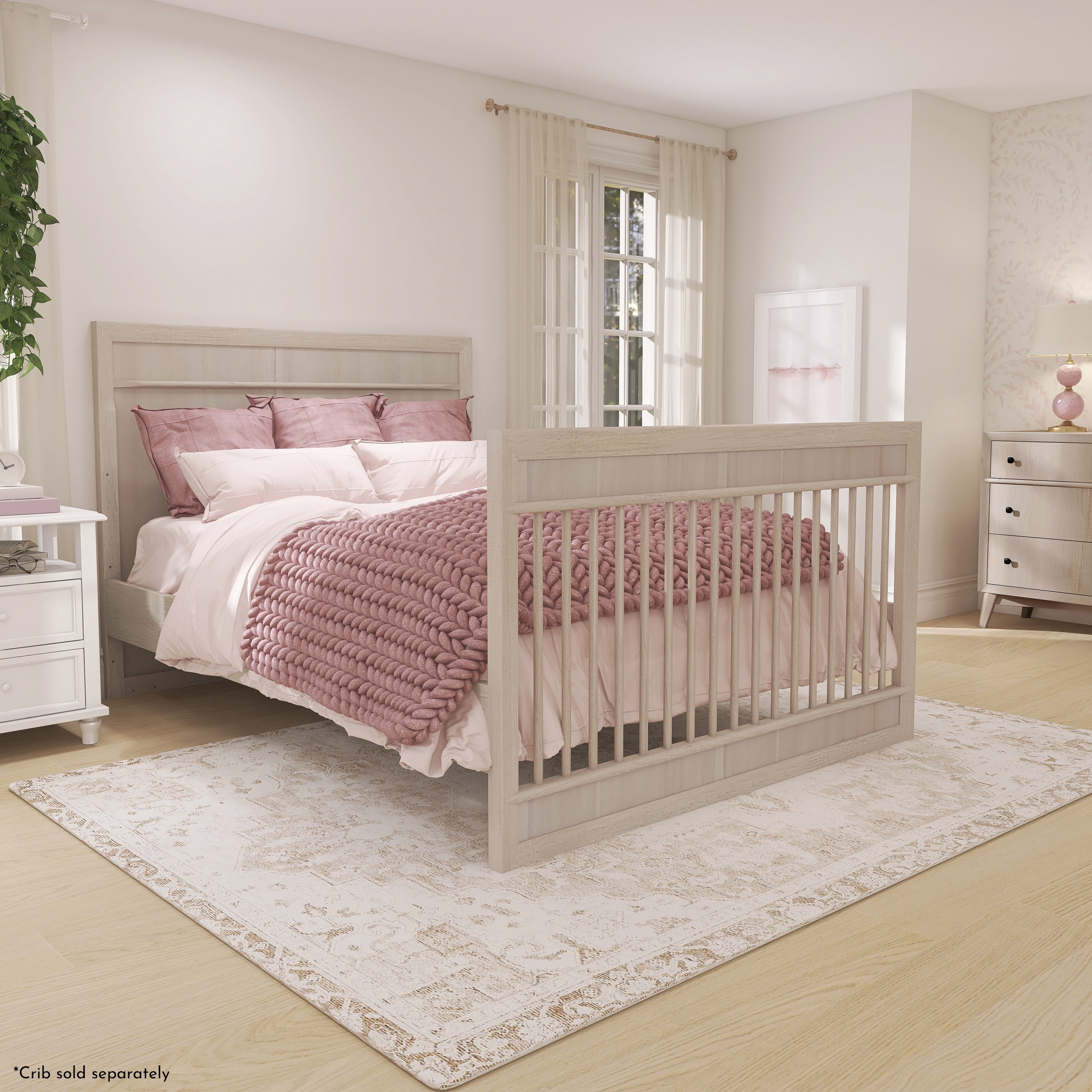 Evolur Convertible Crib Wooden Full Size Bed Rail, Sand Castle Oak