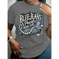thumbnail image 6 of Plus Size Women's Blue Jeans & Pearls Graphic T-Shirt - Cotton Casual Short Sleeve Round Neck Top with Geometric Design for Spring/Summer Daily Wear, Everyday Comfort Tee, Relaxed Fit Shirt, 6 of 9