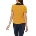 thumbnail image 3 of INSPIRE CHIC Chemisier à Col Peter Pan Manches Courtes pour Femmes Travail Bureau Contrasté S Jaune, 3 of 6