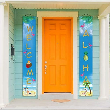 Luau Party Welcome Porch Sign Welcome Aloha Banner Hawaiian Themed Baby Shower Birthday Party Summer Party Decorations and Supplies