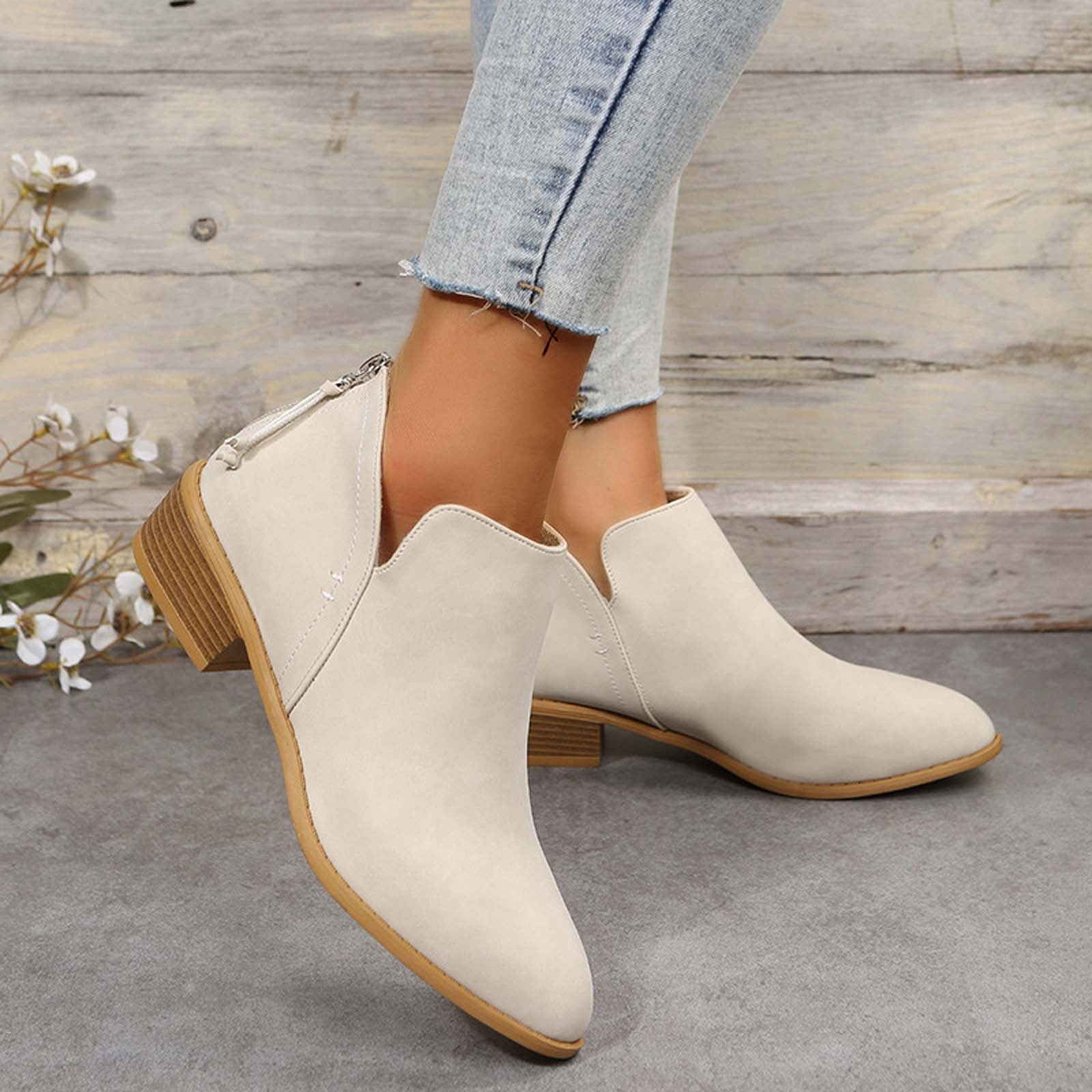 archief Crack pot foto Dezsed Women's Low-heeled Ankle Boots Winter Boots Chunky Heel Low Heel  Pointed Toe Boots Back Zipper Shoes Beige 43 on Clearance - Walmart.com