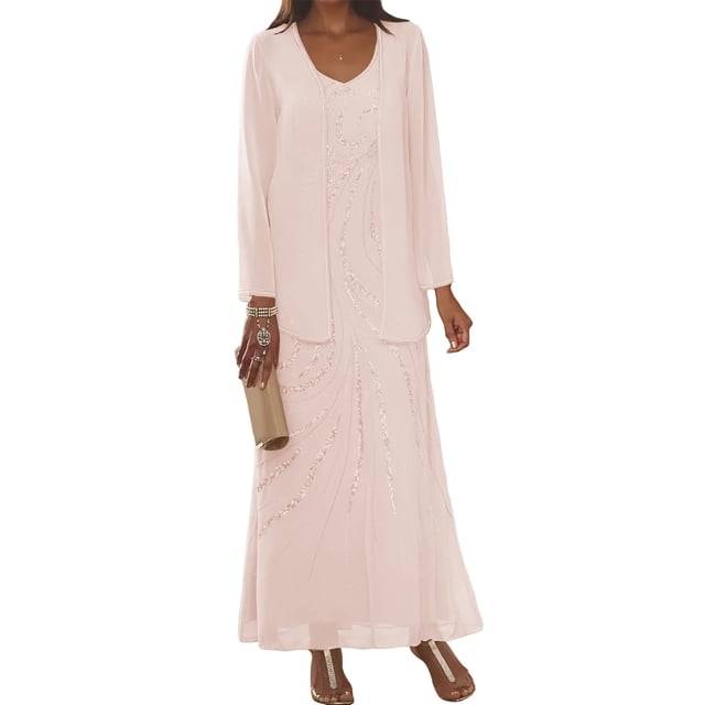 Vestido Clothfun para madre de la novia, cuello en V y chaqueta rosa, 20 W