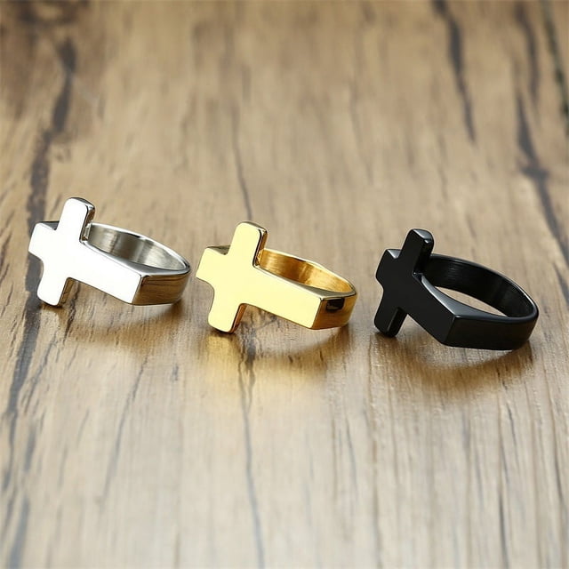 Anillo de fundición cruzada de joyería popular de acero de titanio para hombre, anillo de estilo europeo y americano de oro negro