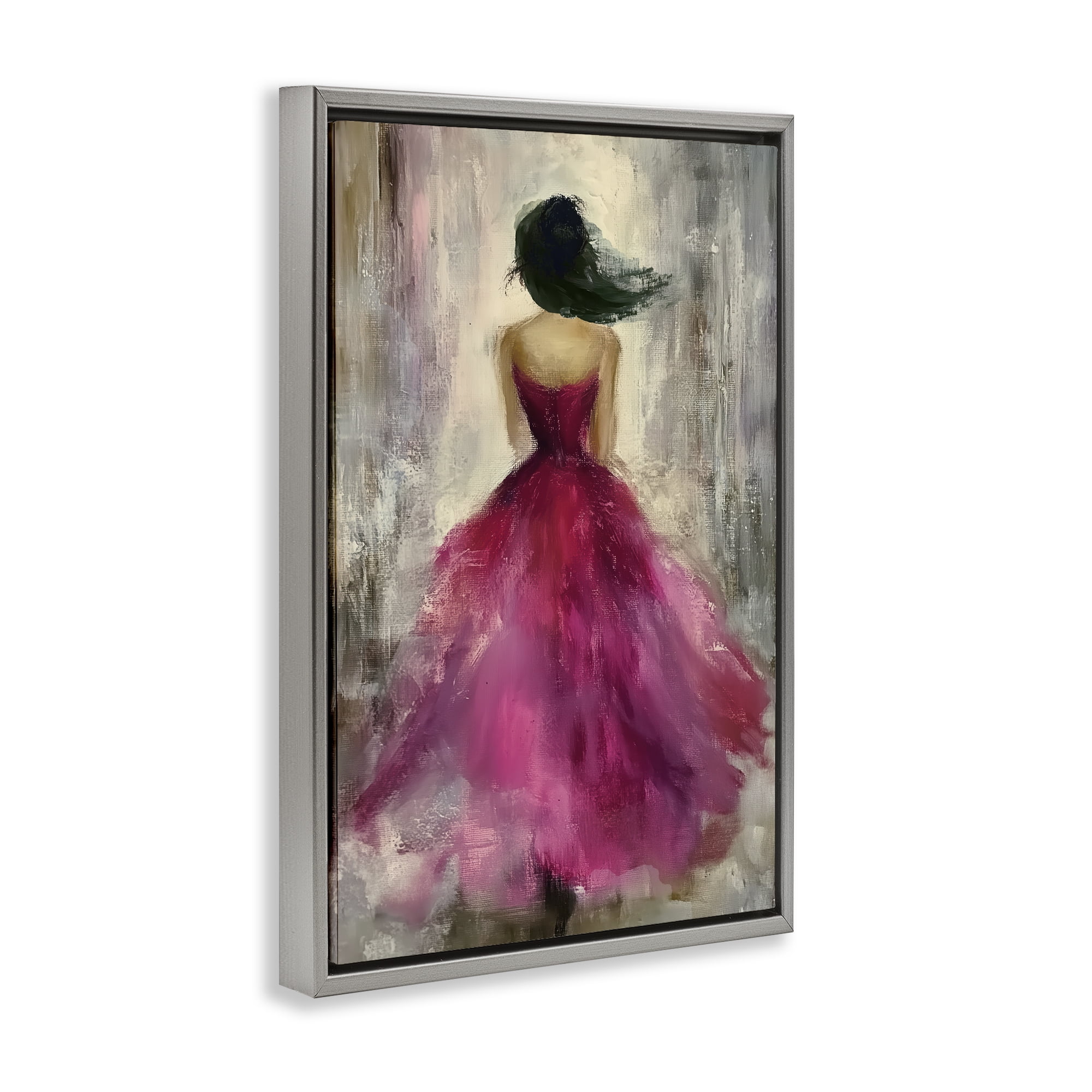 After Midnight Girl in Gown Gray Framed Floater Canvas Wall Art, design by Annabelle Hall