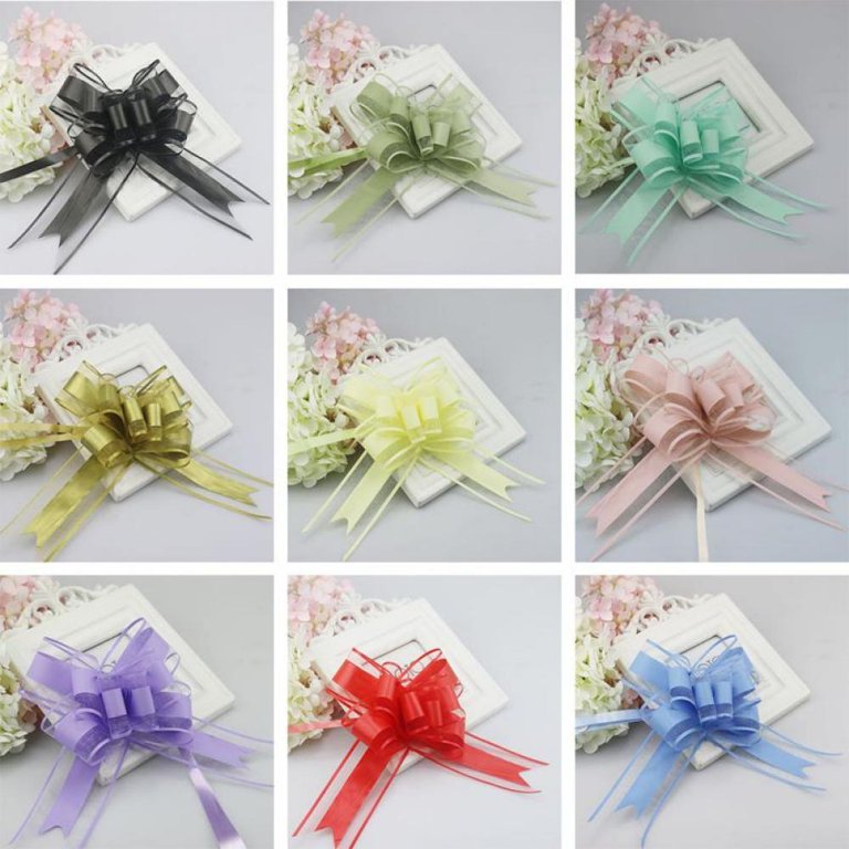 Yesbay 10 Pcs Pull Bow Ribbon Delicate Decorative Romantic Car Party DIY  Festive Pull Flower for Gift Packing 