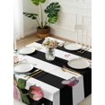 thumbnail image 3 of Pink Flowers Suqare Tablecloth - 54 x 54 Inch, Spring Floral Butterflies Black White Striped Farmhouse Waterproof & StainResistant Tablecloth, Washable Oil-proof Table Cover for Dining/Party/Wedding, 3 of 9