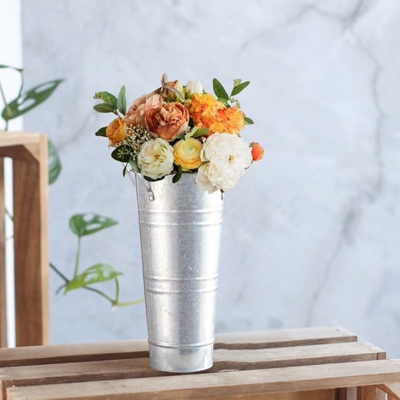 Uscallm Galvanized Metal Bucket Flower Arrangement Vase Leak Proof Water Container Vintage Home Decor Rustic Farmhouse Decorations Centerpiece