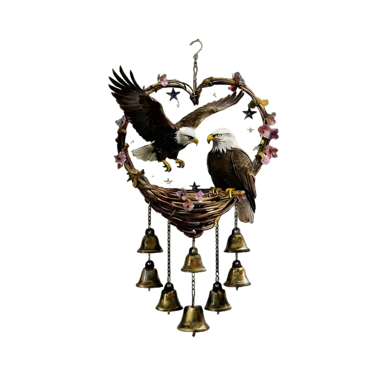 Partheme 2D Heart Shaped Bird Wind Chime with Bell - Wind- Chiming Outdoor/Hanging Decor Bird-Themed Garden Ornament with Bells Iron for Patio Porch Year-Round Gift - Soothing Chimes As Show