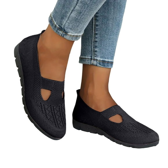 Dakaela Women's Slip on Walking Shoes Orthopedic Breathable Mesh Flats Shoes Arch Support Low Wedge Fashion Sneakers Black 8
