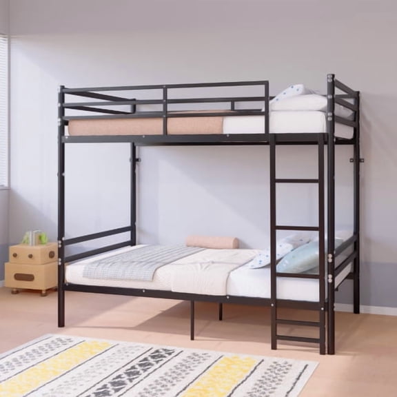 Metal Bunk Bed Twin Over Twin, Sturdy Frame with Ladder and Guardrail, Space-Saver with Storage, No Box Spring for Dorm, Black