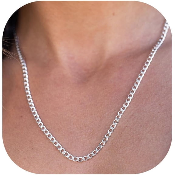 XH S925 Sterling Silver Cuban Chain Necklace for Women 3mm/5mm Thick Sturdy & Colourfast Women's Chain Necklaces Christmas Jewelry Gifts 16/18/20/22/24/Inch