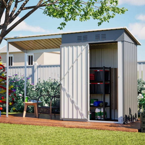 LZBEITEM Outdoor Open-Sided Storage Shed, 5x3 Sheds & Outdoor Storage with Covered, Small 2-in-1 Tool Shed with Attached Hardtop Metal Pergola Gazebo