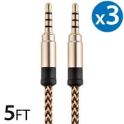 3x 3.5Mm Male To Male Audio Cable by FREEDOMTECH 5FT Universal Auxiliary Cord 3.5mm Male to Male Round Braided Audio Aux Cable w/Aluminum Connector for iPods iPhone iPads Galaxy Home Car Stereos