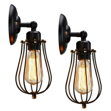 

DYstyle Vintage Wall Sconces Wire Cage Wall Sconce Black Hardwire Industrial Wall Light