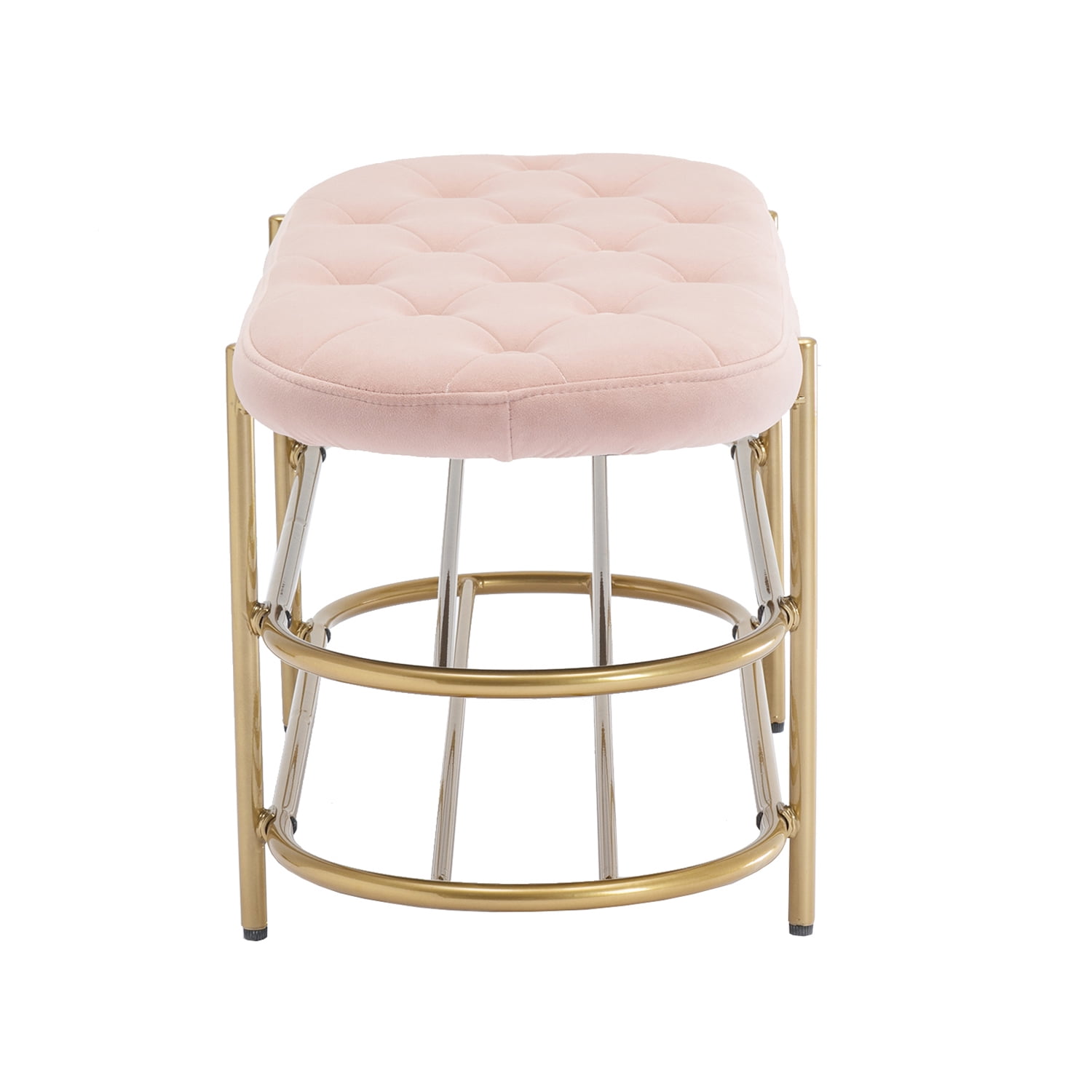 Kadyn Upholstered Velvet Beach, End of Bed Bench with 2 Shelf, Storage Beach for Living Room, Entrance, Pink