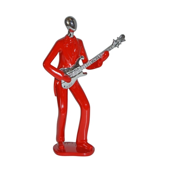 Nifao Modern Art Red and Chrome Man Playing Guitar Resin Statue – Home Office Decor Sculpture, 7"L x 3"W x 11"H