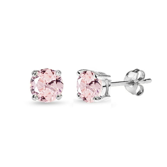 Simulated Morganite 5mm Round-Cut Solitaire Sterling Silver Stud Earrings