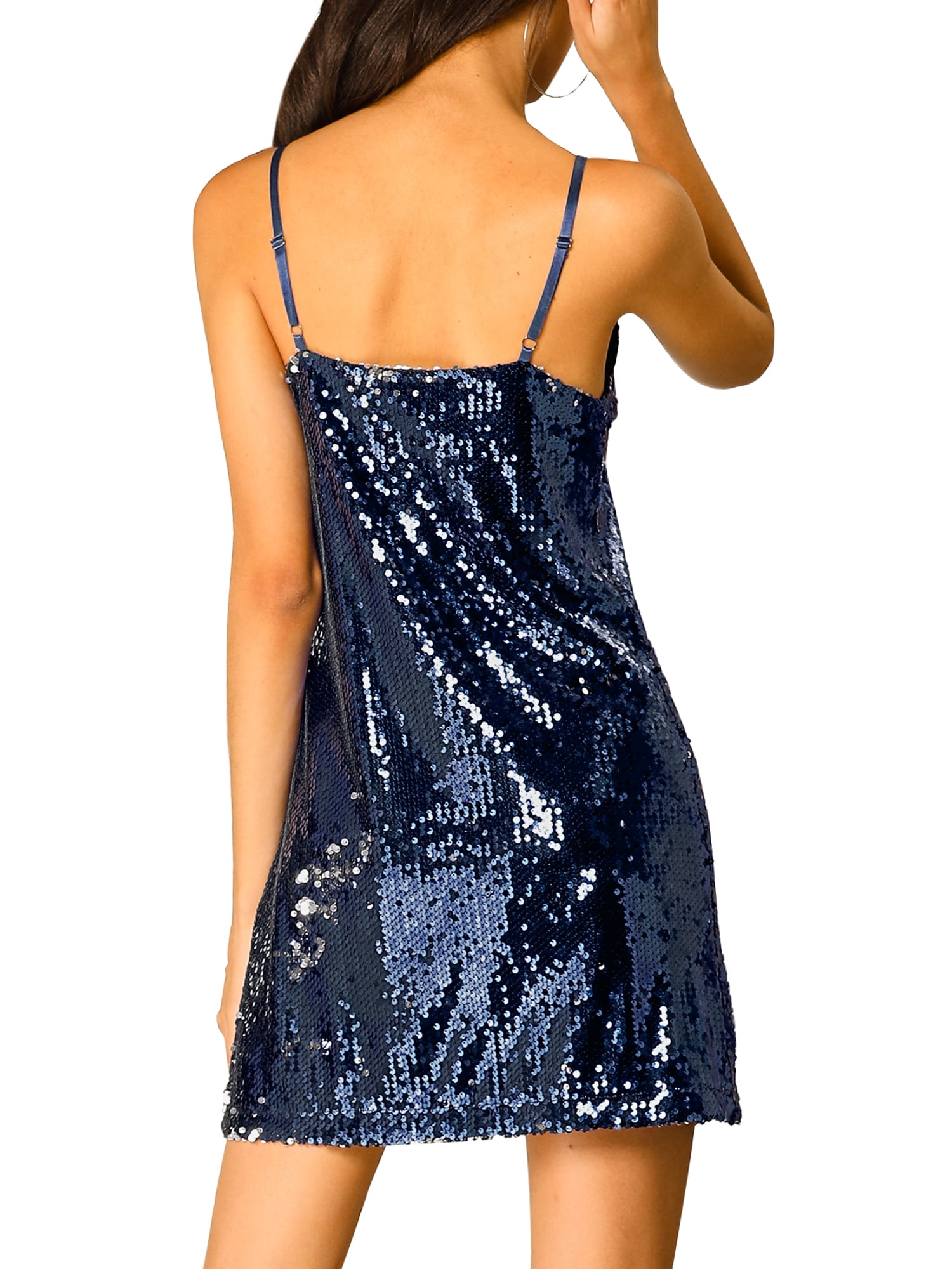 DARING DIVA Halloween Costume Glitter Sequin Spaghetti Strap Dress M Blue