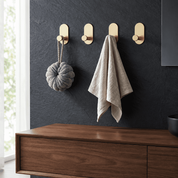 4-Pack Brushed Gold Wall Mounted Towel Hooks, Stainless Steel Round Hooks for Towels, Toilet Paper, Robes, Bathroom Kitchen RV