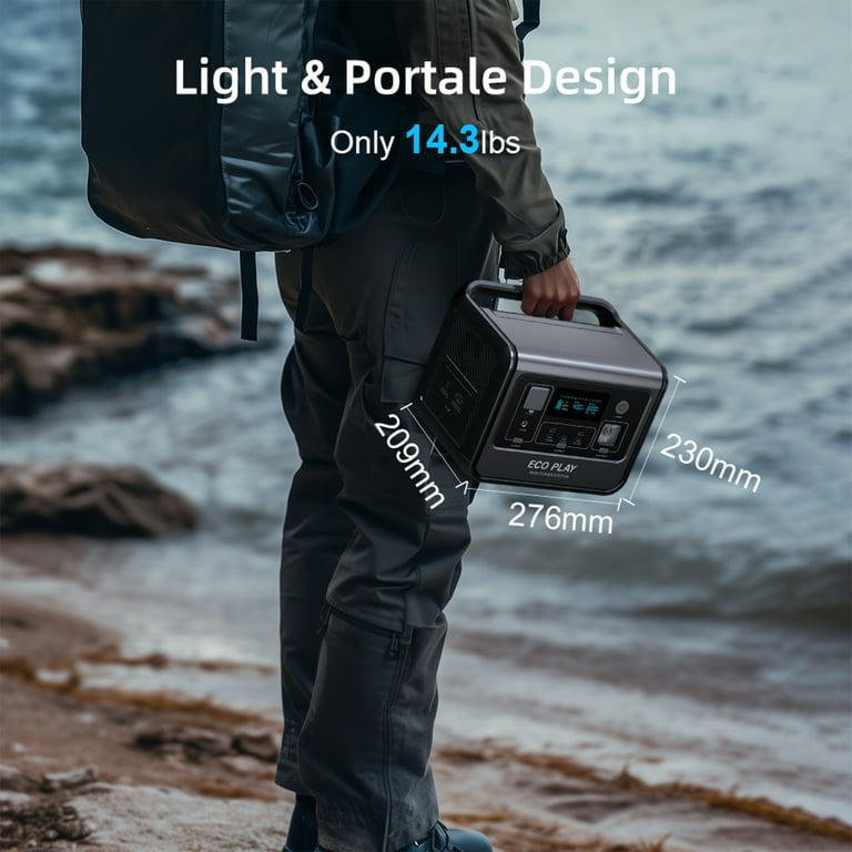 Eco Play 800W AC Portable Power Station EP800, 512Wh LiFePO4