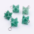 thumbnail image 2 of 10pcs Natural Green Aventurine Pendants with 201 Stainless Steel Split Rings Stainless Steel color Star 22~23x16.5~17x19mm Hole: 6mm, 2 of 2