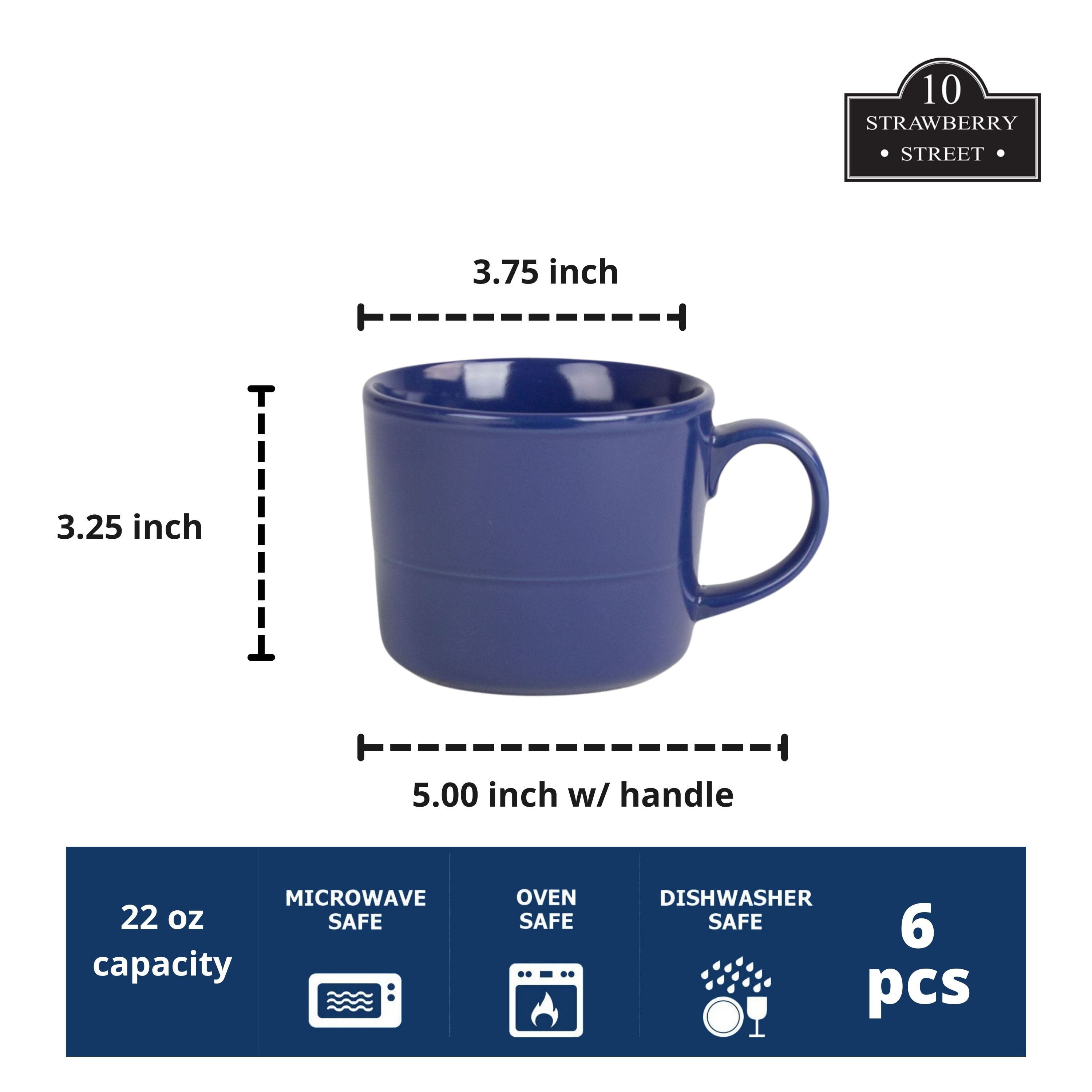 10 Strawberry Street Double Line 3.75"/12 fl oz Stoneware Mug, Set of 6, Cobalt Blue